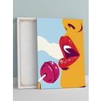 Postermanya Lip Kiss, Dudak ve Lolipop Şeker Pop Art Kanvas Tablo - Tuval Tablo, Sanatsal Dekorasyon