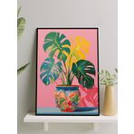 Postermanya Monstera Garden, Monstera Bahçesi, Deve Tabanı Çiçek Pop Art Çerçeveli Tablo - Çerçeveli Poster