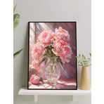 Postermanya Pink Bloom, Pembe Şakayık Natürmort Çiçek Çerçeveli Tablo - Çerçeveli Poster