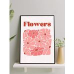 Postermanya Pink Red Flower, Pembe Tonlu Çiçekler Pop Art Çerçeveli Tablo - Çerçeveli Poster,Sanatsal Dekorasyon