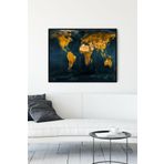 Postermanya (pster12154) Masmavi Dünya Haritası Çerçeveli Tablo (30 X 40cm)