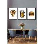 Postermanya (pster14860) Fastfood 3 Parçalı Çerçeve Seti 30 x 40