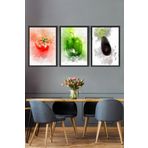 Postermanya (pster14872) Mutfak Tasarım Sebzeler 3 Parçalı Çerçeve Seti 30 x 40