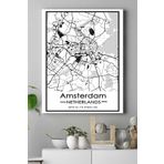 Postermanya (pster18601) Hollanda Amsterdam Harita Dekoratif Tasarım Kanvas Tablo 30 x 40