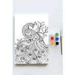 Postermanya (pster21569) Tavus Kuşu Mandala Tuval Kanvas Tablo Boyama Hobi Seti (70x100cm) (büyük+ Boy)