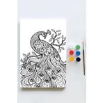 Postermanya (pster21641) Tavus Kuşu Mandala Tuval Kanvas Tablo Boyama Hobi Seti (60x90cm) (Büyük Boy)