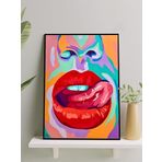 Postermanya Red Lip, Kırmızı Rujlu Dudak Pop Art Çerçeveli Tablo - Çerçeveli Poster, Sanatsal Dekorasyon