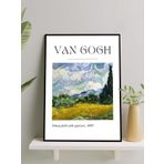 Postermanya Van Gogh Wheat Cypresses, Selvi Ağaçlı Buğday Tarlası Sanatsal Çerçeveli Tablo - Çerçeveli Poster