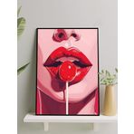 Postermanya Woman Lip Pop, Kadın Dudak Lolipop Pop Art Çerçeveli Tablo - Çerçeveli Poster, Sanatsal Dekorasyon