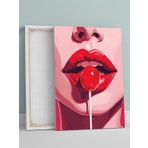 Postermanya Woman Lip Pop, Kadın Dudak Şeker Lolipop Pop Art Kanvas Tablo - Tuval Tablo, Sanatsal Dekorasyon