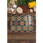 Postifull Cam Kesme Tahtası, Doğrama Tahtası, Etnik Boho Desen, Kalın Ve Temperli Kırılmaz Cam, 21 * 30Cm;21 X 30 Renkli - 21