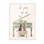 Postifull Cats Playing Piano Çerçeveli Tablo, Beyaz Çerçeve Ve Poster, Duvar Tablosu Comfort Serisi No:108440;50 X 70 Beyaz Çerçeveli