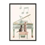 Postifull Cats Playing Piano Çerçeveli Tablo, Siyah Çerçeve Ve Poster, Duvar Tablosu Comfort Serisi No:108440;30 X 40 Siyah Çerçeveli