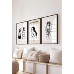 Postifull Çerçeveli Tablo Seti, 3 Adet Siyah Çerçeve Ve Minimalist Çizim Temalı Poster Seti, No:300520;10 X 15 Siyah