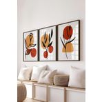 Postifull Çerçeveli Tablo Seti, 3 Adet Siyah Çerçeve Ve Soyut Botanik Temalı Poster Seti, No:300680;10 X 15 Siyah