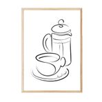 Postifull Coffee Line Art Çerçeveli Tablo, Ahşap Çerçeve Ve Poster, Duvar Tablosu Comfort Serisi No:108559;10 X 15 Ahşap Çerçeveli