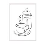Postifull Coffee Line Art Çerçeveli Tablo, Beyaz Çerçeve Ve Poster, Duvar Tablosu Comfort Serisi No:108559;10 X 15 Beyaz Çerçeveli