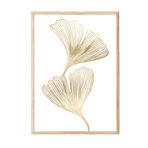 Postifull Gold Ginkgo Çerçeveli Tablo, Ahşap Çerçeve Ve Poster, Dikey Duvar Tablosu Comfort Serisi No:108451;10 X 15 Ahşap Çerçeveli