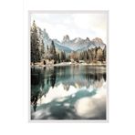 Postifull Lake House Çerçeveli Tablo, Beyaz Çerçeve Ve Poster, Dikey Duvar Tablosu Comfort Serisi No:108365;10 X 15 Beyaz Çerçeveli