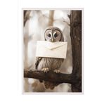 Postifull Letter Owl Çerçeveli Tablo, Beyaz Çerçeve Ve Poster, Dikey Duvar Tablosu Comfort Serisi No:108291;30 X 40 Beyaz Çerçeveli