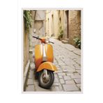 Postifull Orange Vespa Çerçeveli Tablo, Beyaz Çerçeve Ve Poster, Dikey Duvar Tablosu Comfort Serisi No:108337;30 X 40 Beyaz Çerçeveli