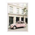 Postifull Pink Retro Car Çerçeveli Tablo, Beyaz Çerçeve Ve Poster, Duvar Tablosu Comfort Serisi No:108386;50 X 70 Beyaz Çerçeveli