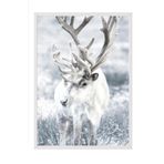 Postifull Winter Reindeer Çerçeveli Tablo, Beyaz Çerçeve Ve Poster, Duvar Tablosu Comfort Serisi No:108509;10 X 15 Beyaz Çerçeveli