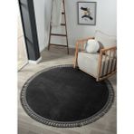 Post/peluş Antrasit Yuvarlak Ponpon Saçaklı Halı Yıkanabilir Kaymaz Taban Salon Oturması Koridor Mutfak - 80 x 80 cm