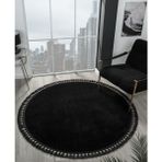 Post/peluş Siyah Yuvarlak Ponpon Saçaklı Halı Yıkanabilir Kaymaz Taban Salon Oturması Koridor Mutfak - 150 x 150 cm