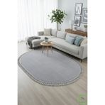 Post/peluş Yıkanabilir Kaymaz Taban Yumşacık Açık Gri Örgü Oval Saçaklı Modern ve Şık Salon Oturma Odası Mutfak Çocuk Odası Koridor Antre Halısı - Gri - Açık Gri - 100 x 200 cm