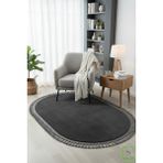 Post/peluş Yıkanabilir Kaymaz Taban Yumşacık Antrasit Örgü Oval Saçaklı Modern ve Şık Salon Oturma Odası Mutfak Çocuk Odası Koridor Antre Halısı - 120 x 200 cm