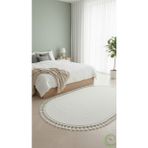 Post/peluş Yıkanabilir Kaymaz Taban Yumşacık Beyaz Oval Örgü Saçaklı Modern ve Şık Salon Oturma Odası Mutfak Çocuk Odası Koridor Antre Halısı - Beyaz - Beyaz - 120 x 200 cm
