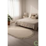 Post/peluş Yıkanabilir Kaymaz Taban Yumşacık Krem/ekru Oval Örgü Saçaklı Modern ve Şık Salon Oturma Odası Mutfak Çocuk Odası Koridor Antre Halısı - 100 x 200 cm
