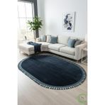 Post/peluş Yıkanabilir Kaymaz Taban Yumşacık Mavi Örgü Oval Saçaklı Modern ve Şık Salon Oturma Odası Mutfak Çocuk Odası Koridor Antre Halısı - 60 x 400 cm