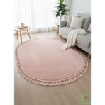 Post/peluş Yıkanabilir Kaymaz Taban Yumşacık Pembe Oval Örgü Saçaklı Modern ve Şık Salon Oturma Odası Mutfak Çocuk Odası Koridor Antre Halısı - 80 x 300 cm