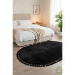 Post/peluş Yıkanabilir Kaymaz Taban Yumşacık Siyah Oval Örgü Saçaklı Modern ve Şık Salon Oturma Odası Mutfak Çocuk Odası Koridor Antre Halısı - 100 x 250 cm