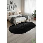 Post/peluş Yıkanabilir Kaymaz Taban Yumşacık Siyah Oval Saçaklı Modern ve Şık Salon Oturma Odası Mutfak Çocuk Odası Koridor Antre Halısı - 100 x 200 cm