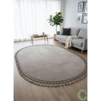 Post/peluş Yıkanabilir Kaymaz Taban Yumşacık Vizon Oval Örgü Saçaklı Modern ve Şık Salon Oturma Odası Mutfak Çocuk Odası Koridor Antre Halısı - 150 x 150 cm