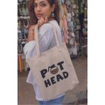 Pot Head Eğlenceli Komik Hediyelik Baskılı %100 Pamuklu Ham Bez Bej Çanta