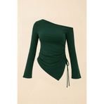 Potenza Kadın Bluz Tek Omzu Açık Asimetrik Yandan Büzgülü Uzun Kollu Slim Fit Sandy Bluz