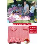 Pötikare Kırmızı Piknik Örtüsü 170*170 Ve 2 Adet Piknik Minderi 40x40 Cm Piknik Seti