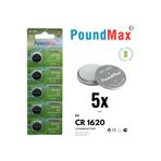 PoundMax Lityum düğmeli piller 1620 CR1620 DL1620, 3 V, 5'li paket