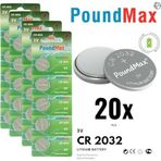 POUNDY 20 X PoundMax CR2032,DL2032 3V PoundMax Lityum Düğme Pil,AirTag,Araba Anahtarlık,uzak kumandalı araba,terazi ve tıbbi cihazlar ile uyumlu