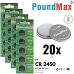 POUNDY 20 X PoundMax CR2450, DL2450,ECR2450, KCR2450 3V Lityum Madeni Düğme Pil