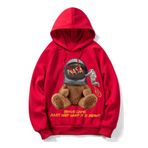 poupee Ayıcık Nasa Baskılı Kırmızı Sweatshirt, 3 Iplik Unisex Hoodie, Kapüşonlu Erkek Kadın Sweatshirt