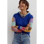 poupee Kadın Bluz, Kadın Sweatshirt, Kolları Patchwork Detaylı Kadın Sweat Mavi