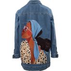 Poupee Kadın Uzun Kot Ceket Oversize Mavi Denim Mevsimlik Casual Cepli Dijital Baskılı - 42