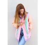 poupee Renkli Gabardin Ceket, Kadın Rahat Mont, Pembe Mor Yeşil Mont