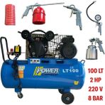 Povver 100 Litre. 2 Hp 220 Volt 8 Bar Pistonlu Kompresör 5 Li Hava Setli