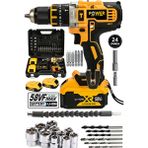 Power Black 58 Vf 5AH Metal Şanzuman Çift Akülü Şarjlı Darbeli Matkap 24 Parça Yüksek Tork Özellikli